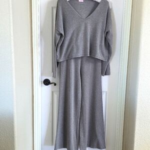 PINK LILY PlusSize(2XL) GRAY CROPPED/WIDE LEG/HIGH WAIST/ LOUNGE SWEATER SET